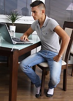 Sexy Mario Fedele strokes cock on the breakfast table.