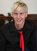 Cute blond boy Coby jerks off wearing only his red necktie!