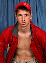 Horny twink in red cloths getting naked