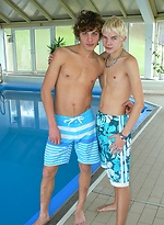 Showering boy duo enjoying wet and nudity