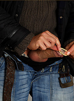 Horny Marcello masturbates his big cock inside a condom