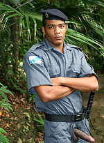 Brazilian cop Bruno Loronha shows his cock