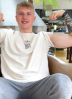 Straight Young & Muscular Blond Lad Wanks his Big Uncut Cock & Fires a Load!