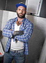 Hairy gay truckers Ryan Bones & Markus Kage suck & fuck in a public bathroom