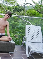 Skinny latino Liam Zuares playing with his uncut dick