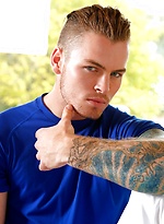 Tattooed gay model Zane Porter gets analized on the dining table by Mark Long